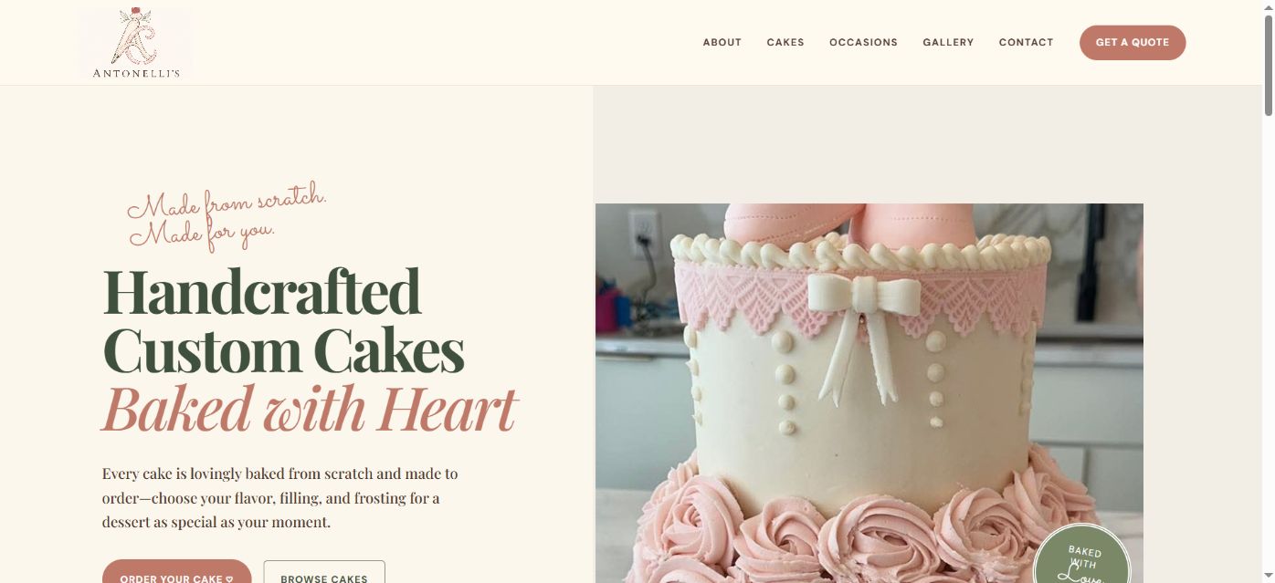 Homepage designed and built for Antonelli's Custom Cakes